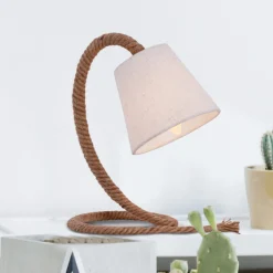 Pöytälamppu Rope, tekstiilivarjostin, luonnonköysi