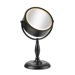 Pöytäpeili valolla, musta, metallia, korkeus 36 cm