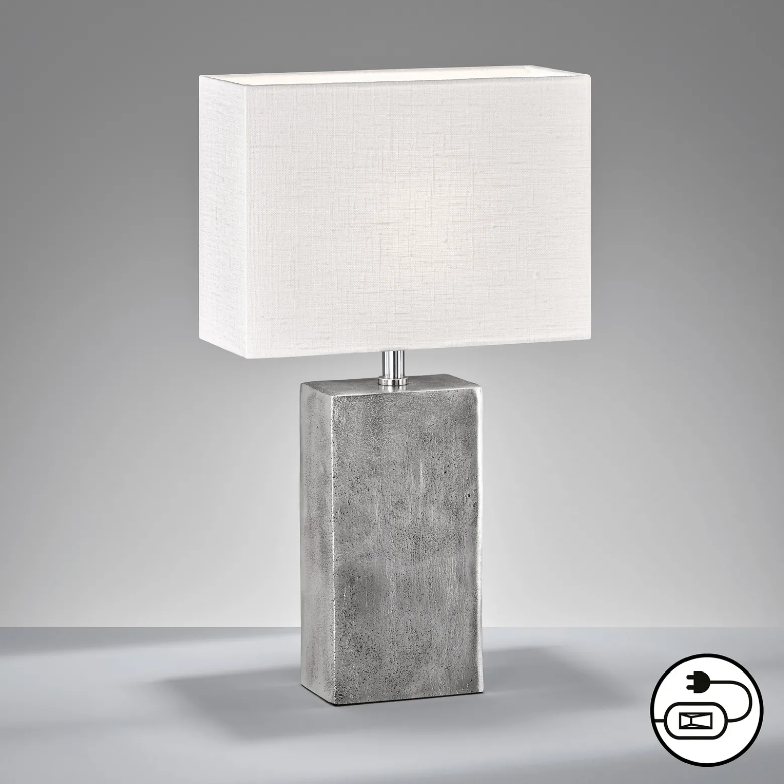 Pöytävalaisin Amiens, valkoinen/nikkeli, korkeus 50 cm, pellava/metalli