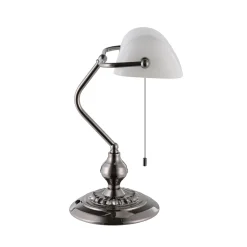 Pöytävalaisin BANKER, nikkelivärinen, korkeus 39 cm, metalli/lasi