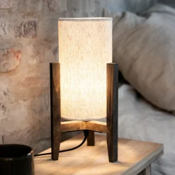 Pöytävalaisin Eruca, korkeus 34 cm, ruskea/beige, puu/pellava