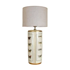 Pöytävalaisin Lucca, beige, korkeus 67 cm, pellavatekstiili, keramiikka