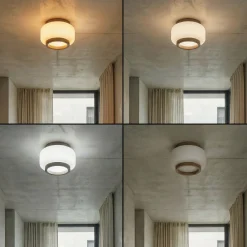 Quitani LED-kattovalaisin Shiro, halkaisija 28 cm, puu/lasi, CCT