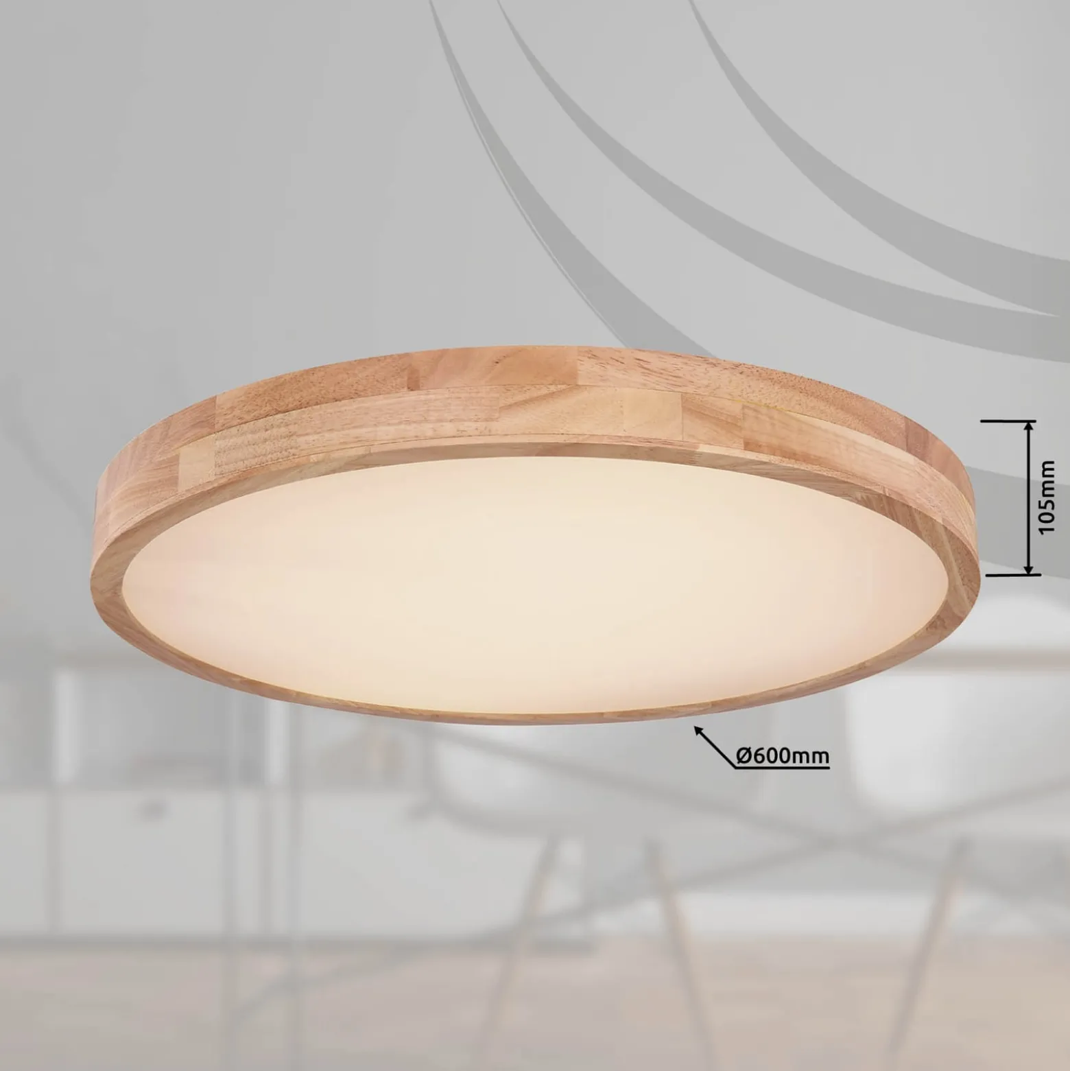 Rainer LED-kattovalaisin, Ø 60 cm, puuefekti, metalli, CCT