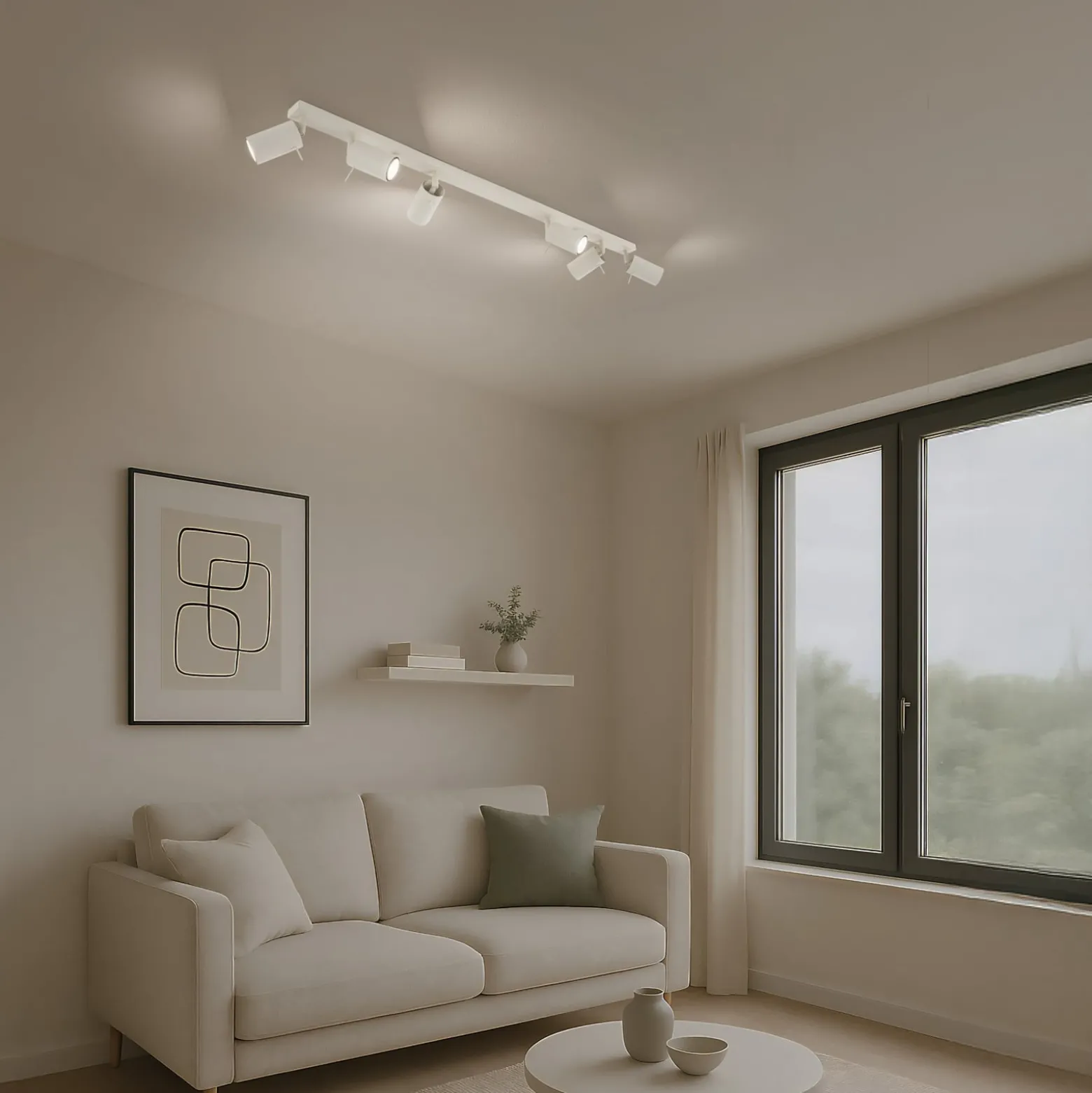 Rengaskattovalaisin, beige, pituus 117 cm, teräs, 6 valoa.