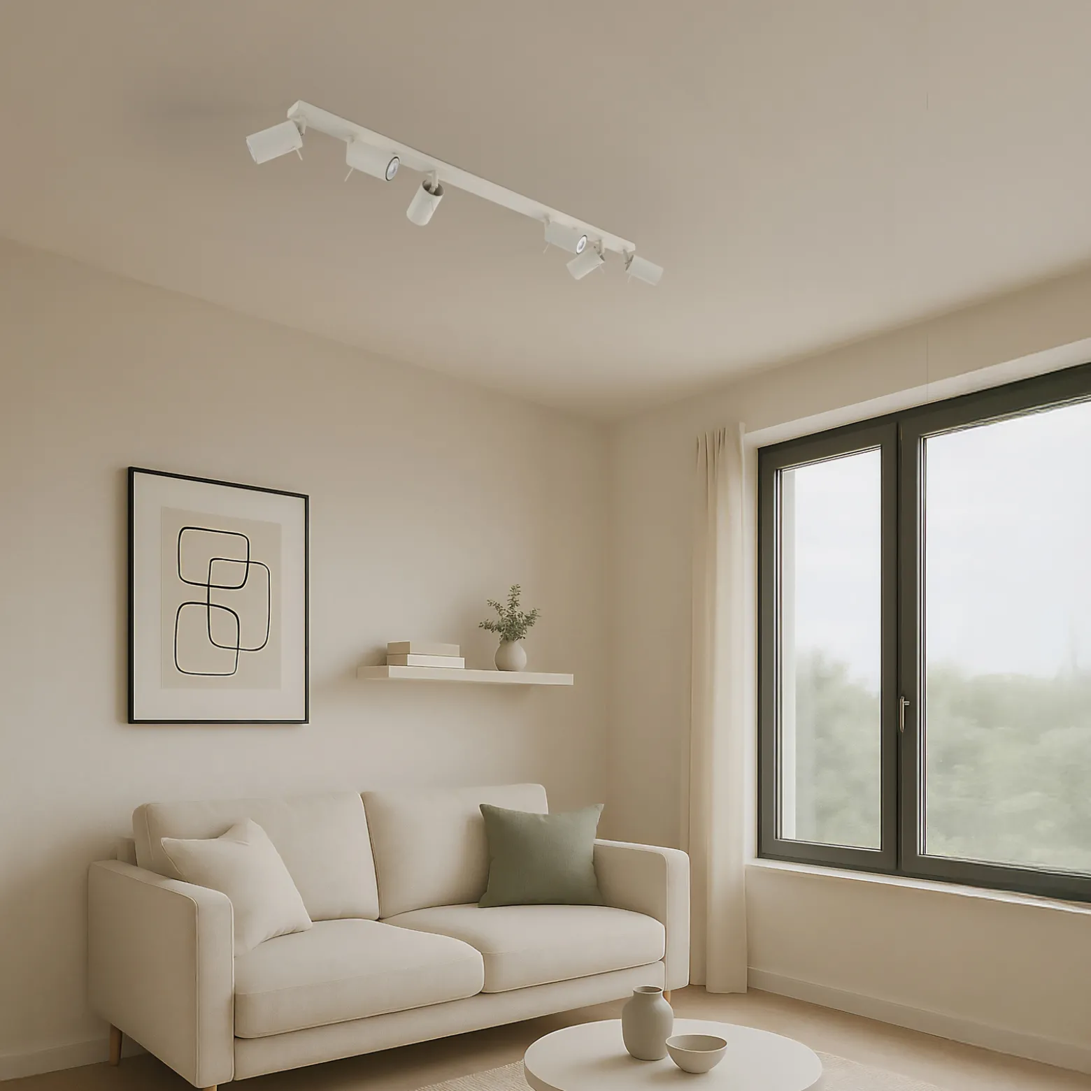 Rengaskattovalaisin, beige, pituus 117 cm, teräs, 6 valoa.