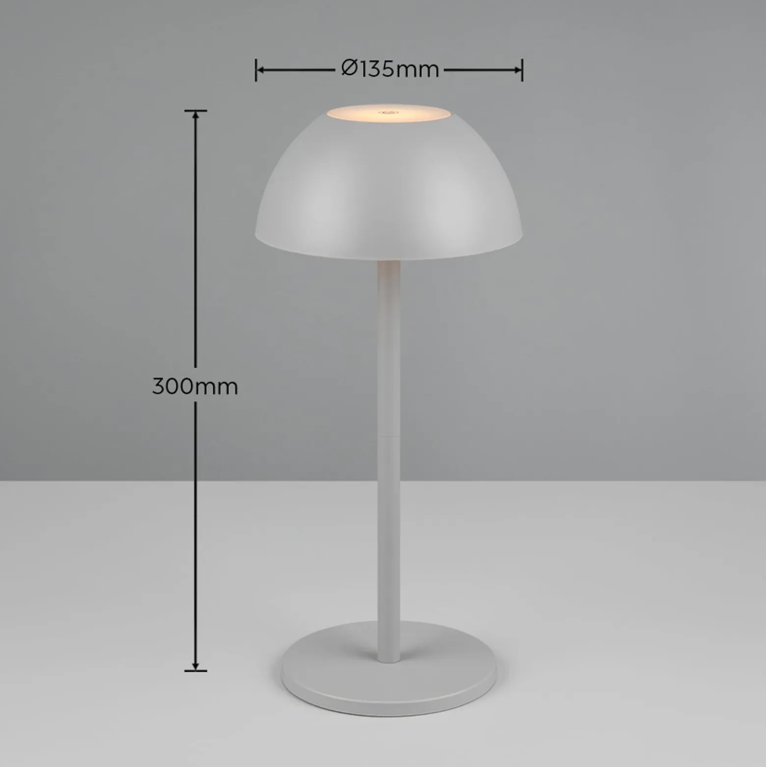 Ricardo ladattava LED-pöytävalaisin, harmaa, korkeus 30 cm, muovia