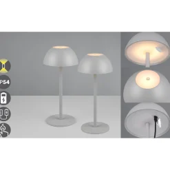 Ricardo ladattava LED-pöytävalaisin, harmaa, korkeus 30 cm, muovia