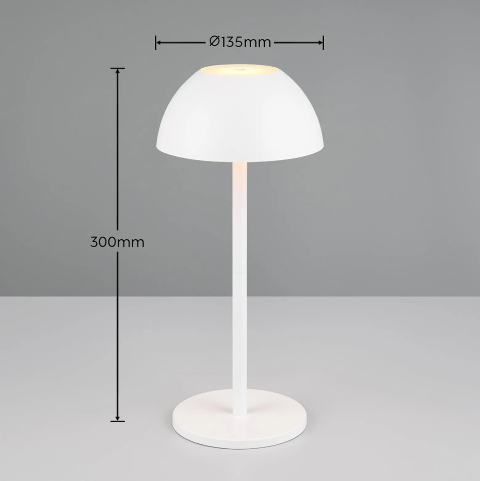Ricardo ladattava LED-pöytävalaisin, valkoinen, korkeus 30 cm, muovia