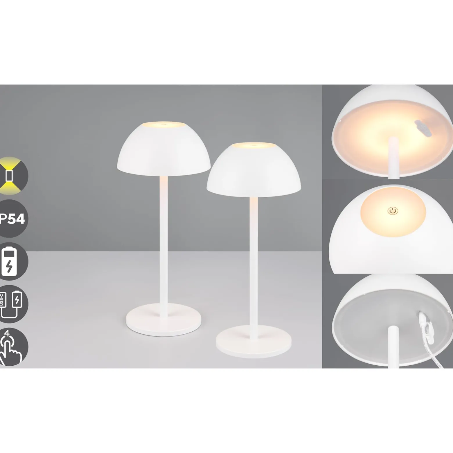 Ricardo ladattava LED-pöytävalaisin, valkoinen, korkeus 30 cm, muovia