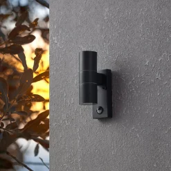 Riga 5 -seinälamppu, antrasiitti, 21 cm, metallinen liiketunnistin, 2-lamppuinen