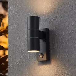Riga 5 -seinälamppu, antrasiitti, 21 cm, metallinen liiketunnistin, 2-lamppuinen