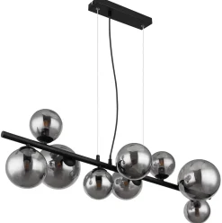Riha-riippuvalaisin, pituus 87 cm, musta/savunvärinen, 9-valo.