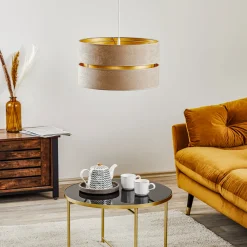Riippuvalaisin Duo, beige/kulta, Ø40cm, 1-lamppuinen