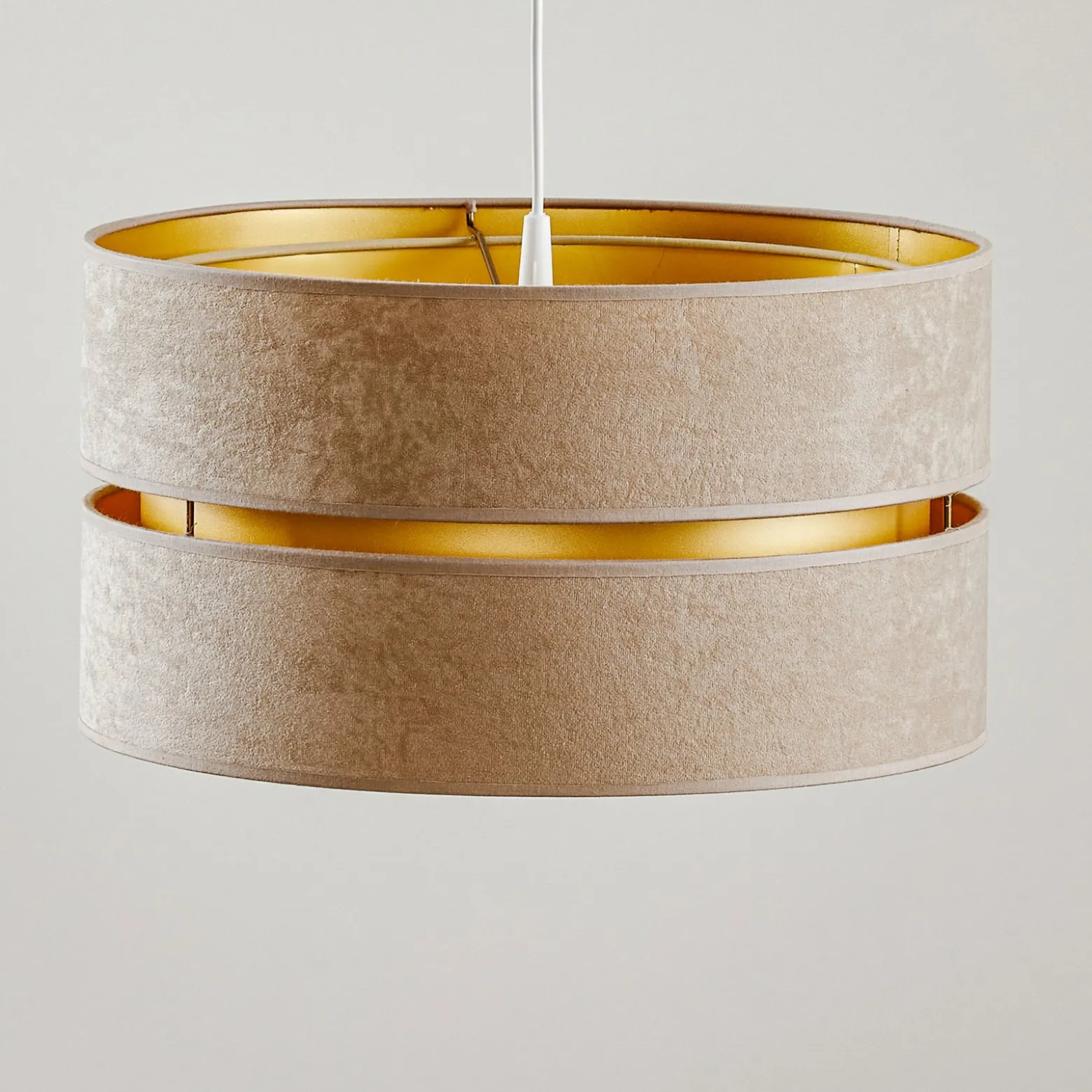 Riippuvalaisin Duo, beige/kulta, Ø40cm, 1-lamppuinen