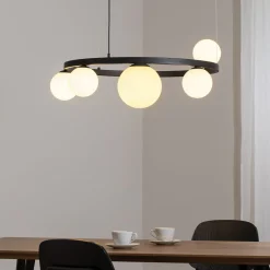 Riippuvalaisin Garda 5, rengas, metalli, lasi, 5-lamppuinen, musta