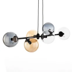 Riippuvalaisin Glassy, 6-lamppuinen, grafiitti/amber/kirkas, lasi, 110 cm
