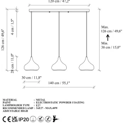 Riippuvalaisin Muba, musta, pituus 120 cm, metalli