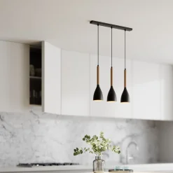 Riippuvalaisin Muza 3-lamppuinen pitkä musta/vaalea puu