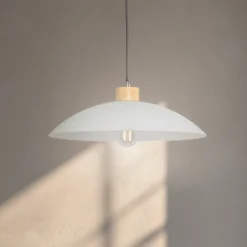 Riippuvalaisin OHANA, opaali, tammipuu, Ø 40 cm, E27