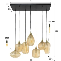 Riippuvalaisin Pattern ruskeaa lasia, 7-lamppuinen