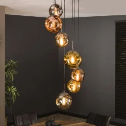Riippuvalaisin Stellar 7-light pyöreä, antiikkihopea, monivärinen lasi