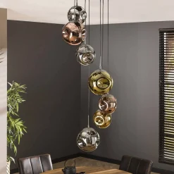 Riippuvalaisin Stellar 7-light pyöreä, antiikkihopea, monivärinen lasi