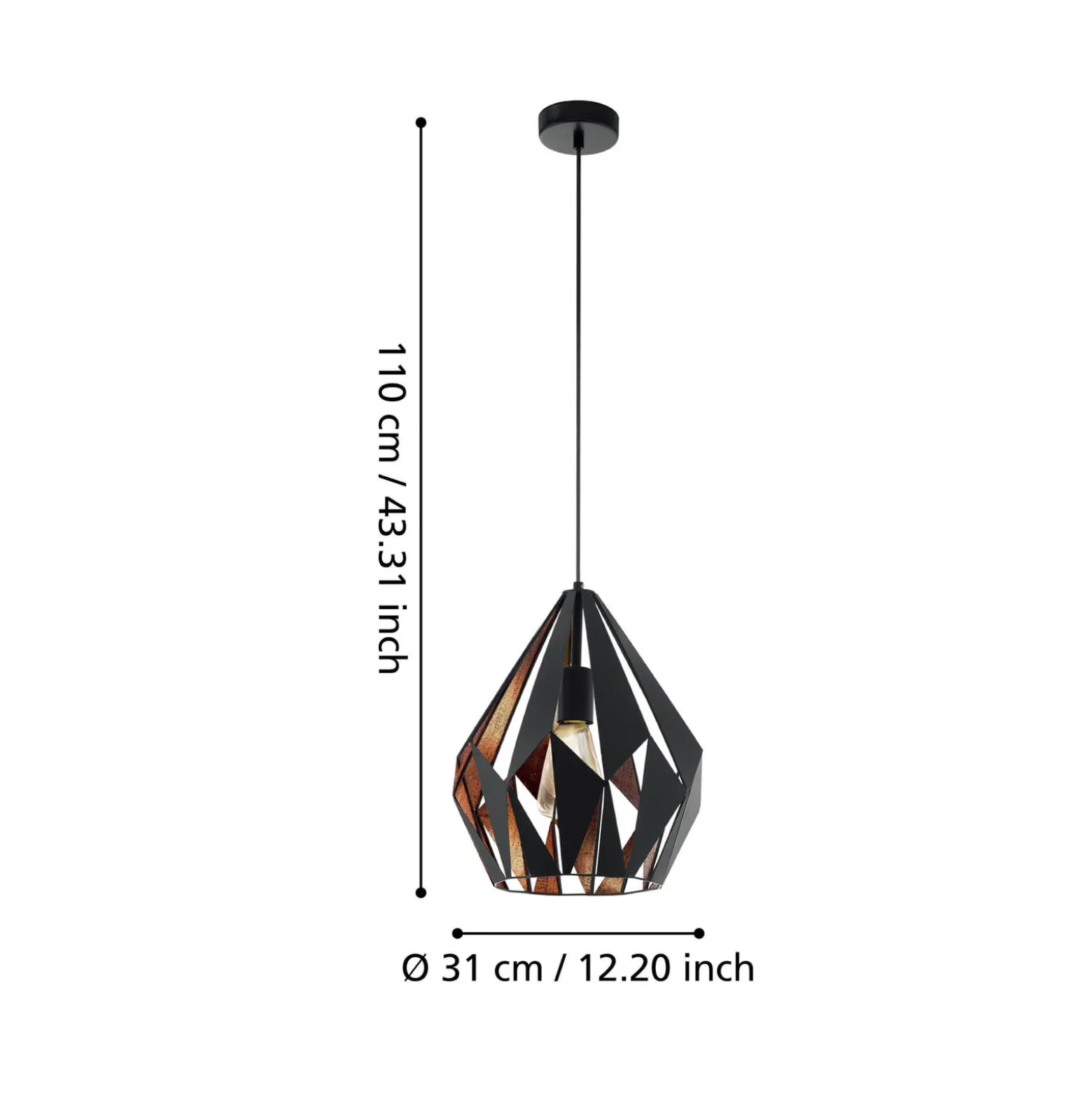 Riippuvalo Carlton musta-kupari Ø 31 cm