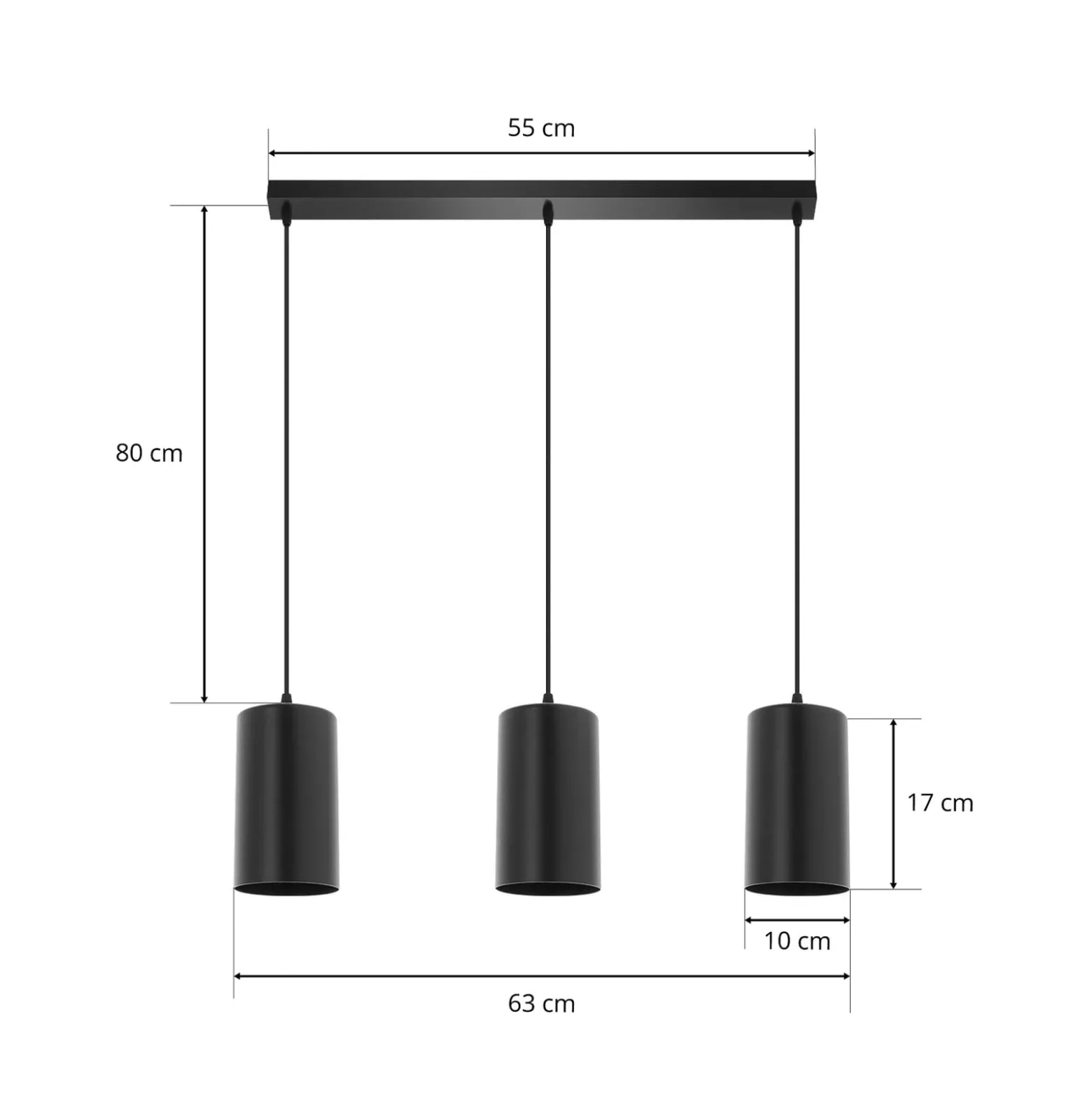 Riippuvalo ZW Tube 170, 3-lamppuinen, musta