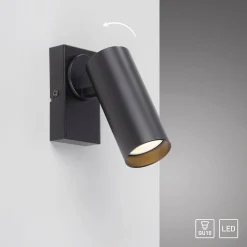 RIK-seinäkohdevalaisin, musta, 1-lamppuinen, 20 cm, metallia, GU10-LED