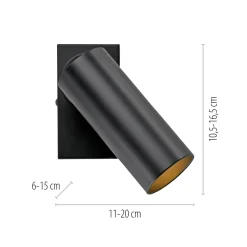 RIK-seinäkohdevalaisin, musta, 1-lamppuinen, 20 cm, metallia, GU10-LED