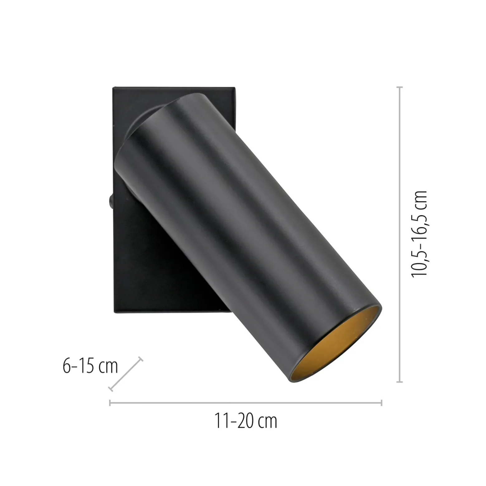 RIK-seinäkohdevalaisin, musta, 1-lamppuinen, 20 cm, metallia, GU10-LED