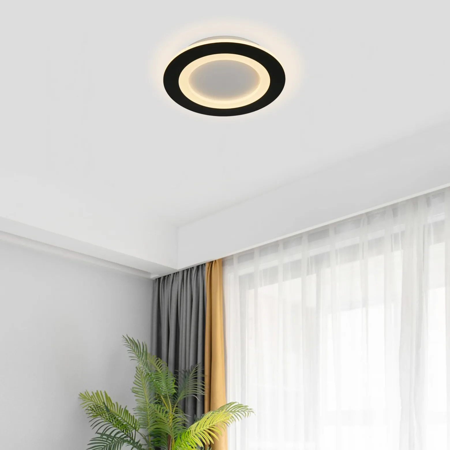 Ringo-LED-kattovalaisin, halkaisija 39 cm, musta/valkoinen, rauta/akryyli, CCT