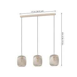 Romazzina-riippuvalaisin, beige, pituus 90 cm, 3-lamppuinen, metalli