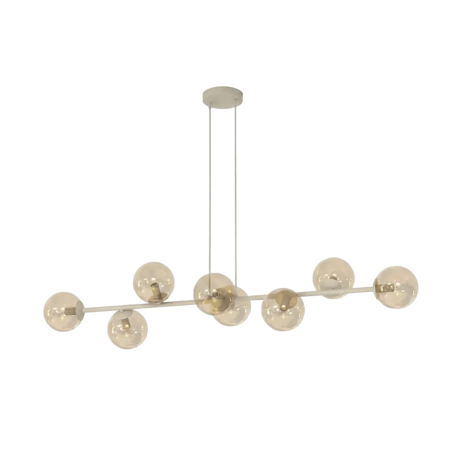 Rossi-riippuvalaisin, beige, pituus 130 cm, 8-lamppuinen, lasi/metalli