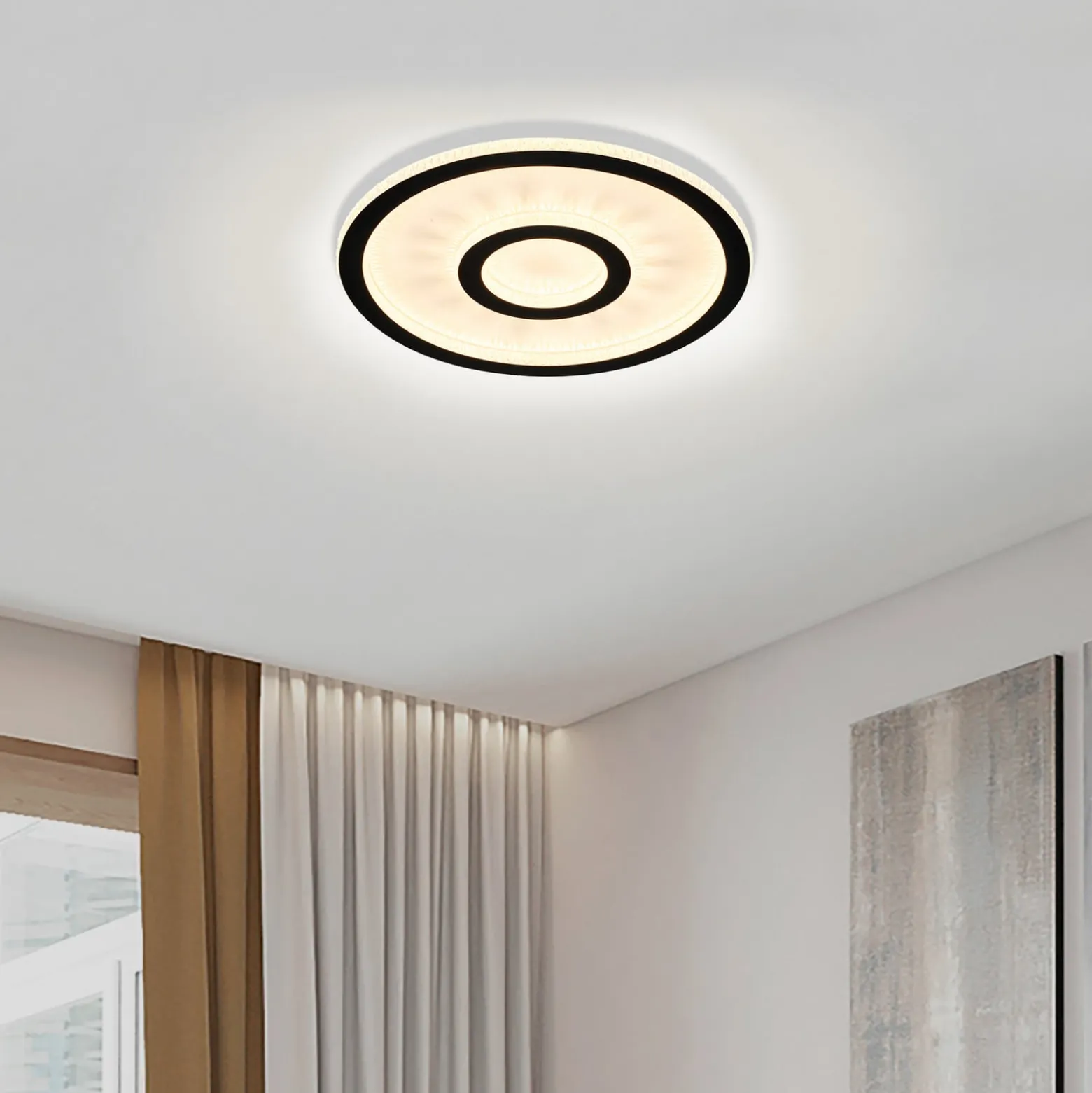 Roundel-LED-kattovalaisin, valkoinen/musta, halkaisija 35 cm, rauta/akryyli
