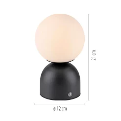 RUDI-LED-akkukäyttöinen pöytälamppu, musta, korkeus 20 cm, CCT, kosketusohjaus
