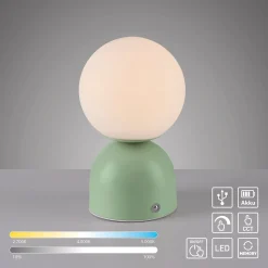 RUDI-LED-akkukäyttöinen pöytävalaisin, vihreä, korkeus 20 cm, CCT,