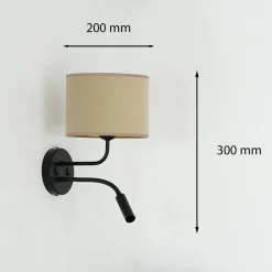 Rullaseinävalaisin, sametti, musta/beige, lukuvalo, lukuvalo