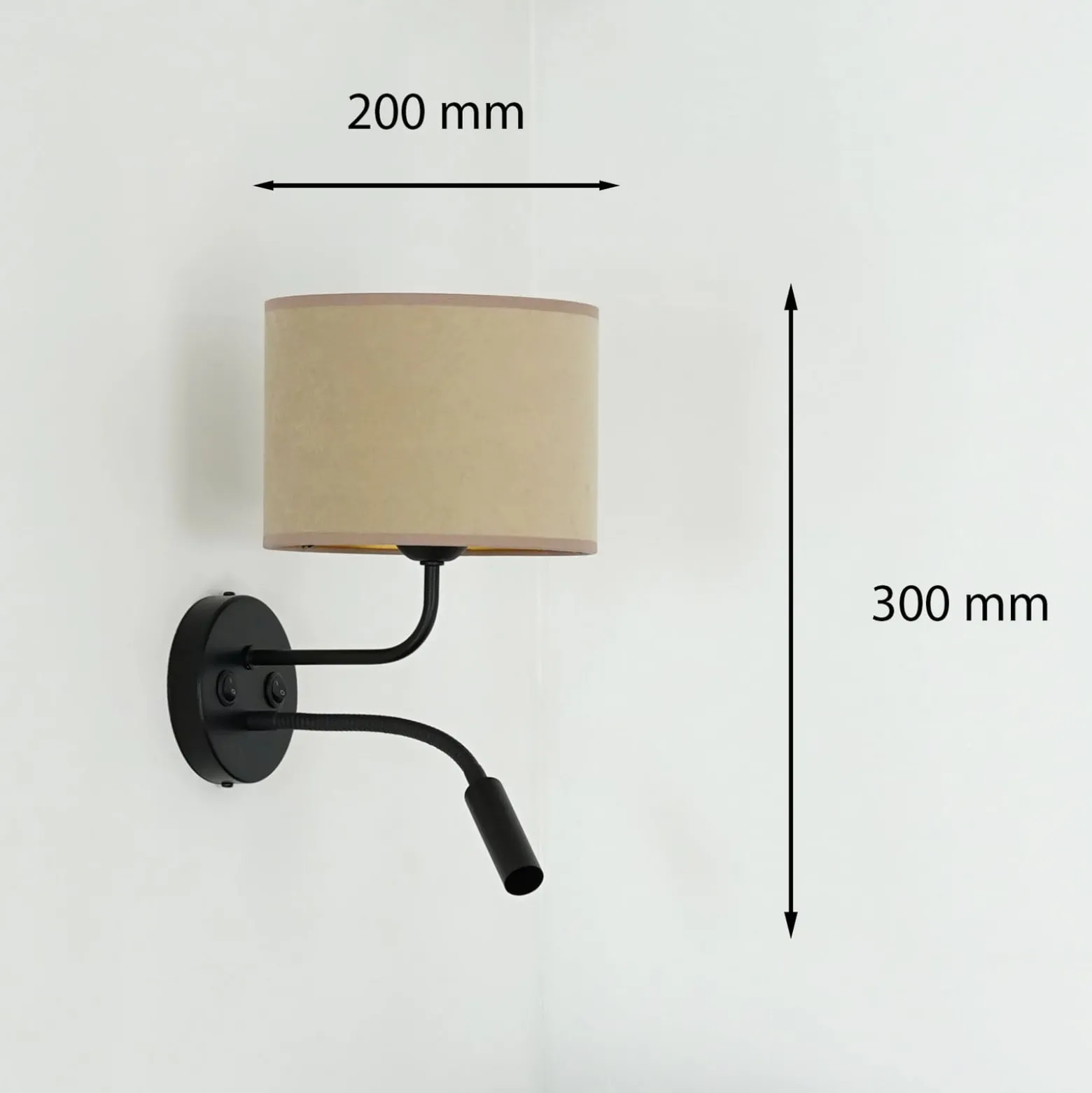 Rullaseinävalaisin, sametti, musta/beige, lukuvalo, lukuvalo