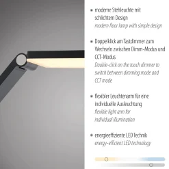 SAMSKY-LED-lattiavalo, harmaa, korkeus 161 cm, metallia, kosketushimmennin