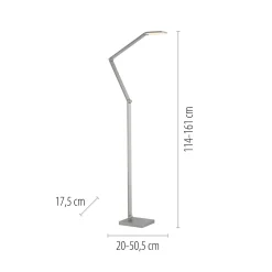 SAMSKY-LED-lattiavalo, teräs, korkeus 161 cm, metallinen kosketusdimmeri