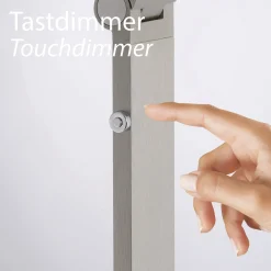 SAMSKY-LED-lattiavalo, teräs, korkeus 161 cm, metallinen kosketusdimmeri