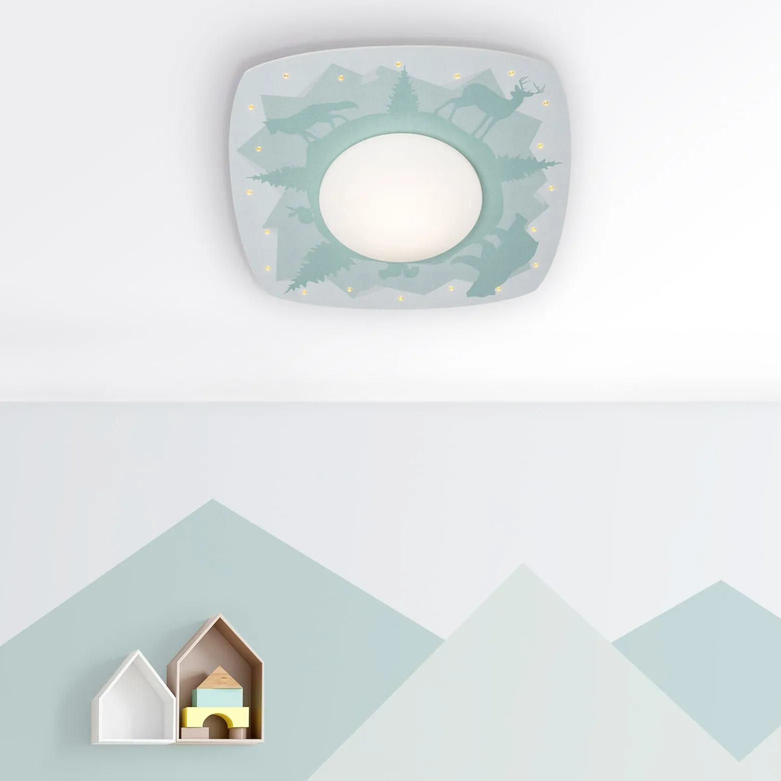 Scandi forest LED-kattovalaisin, 58 cm, vihreä, MDF-puu