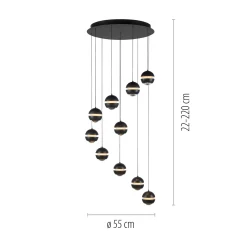 Schöner Wohnen LED-riippuvalaisin Lini musta 10-lamppuinen pyöreä 3000K