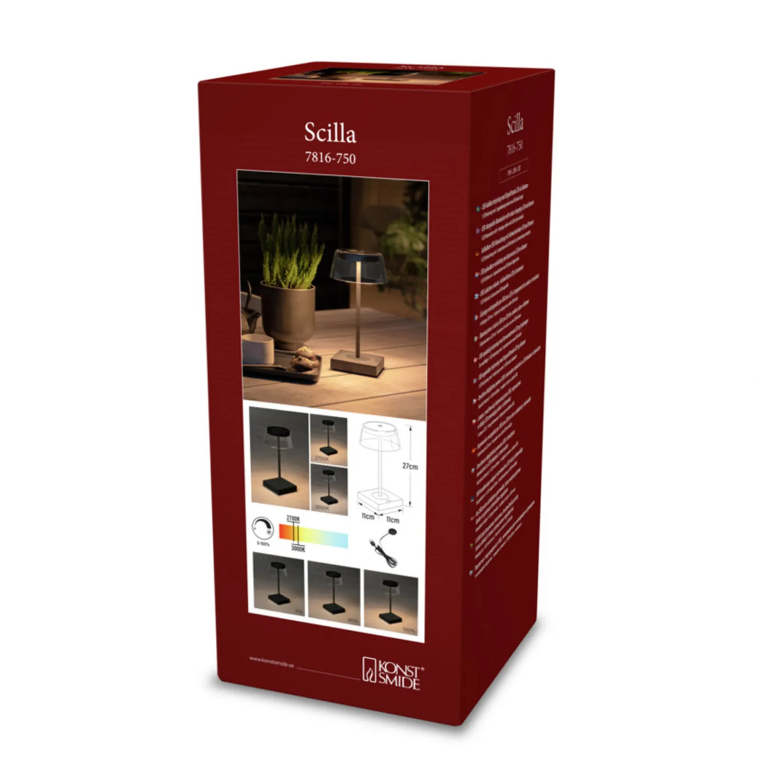 Scilla LED-pöytävalaisin USB:llä, musta
