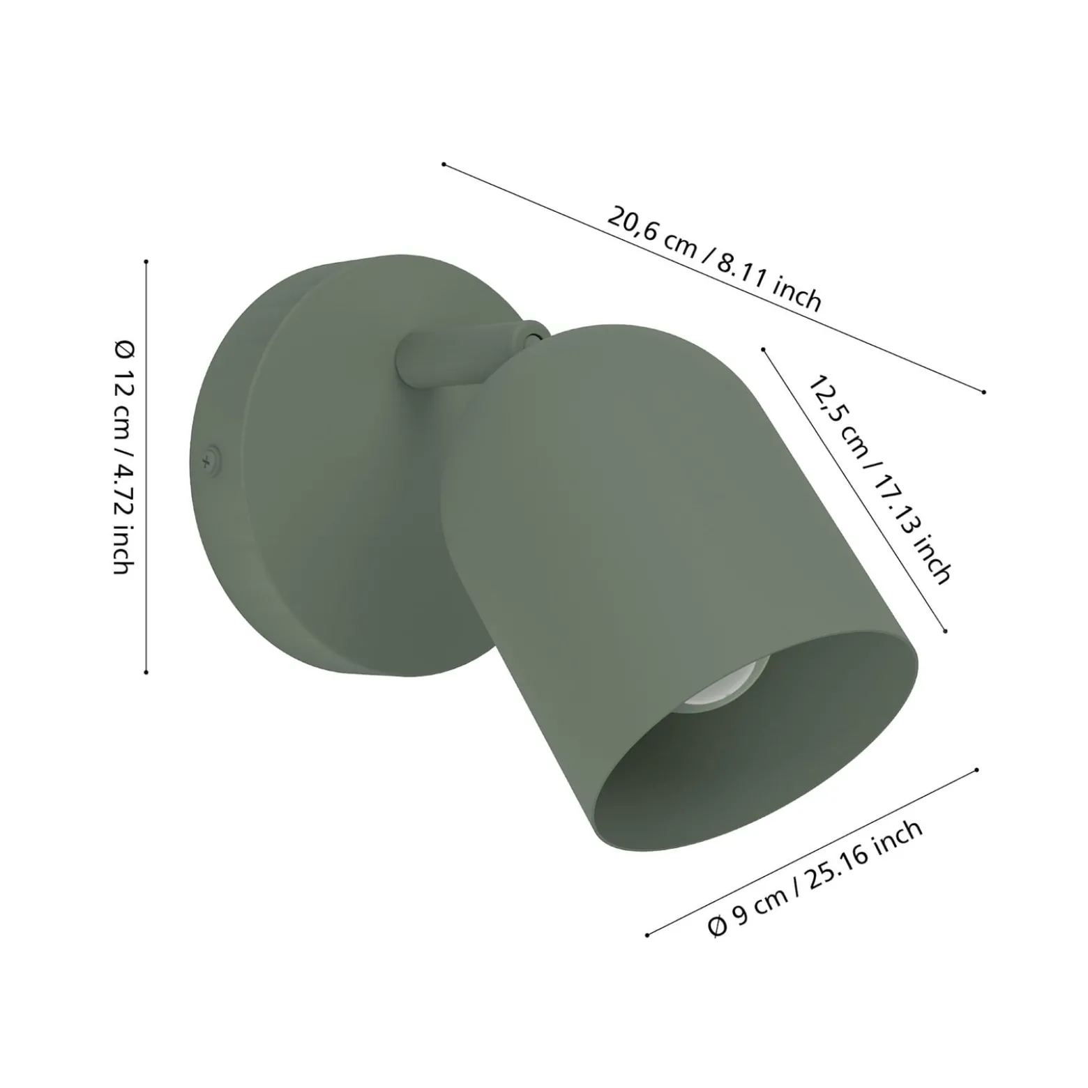 Seinäkohdevalaisin Tilston, tummanvihreä, Ø 9 cm, teräs, E14