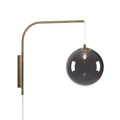 Seinälamppu Dione, messinki/savuharmaa, korkeus 40 cm, pistoke