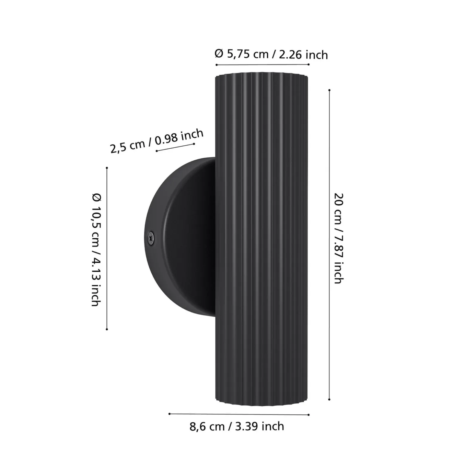 Seinälamppu Portillo, musta, korkeus 20 cm, 2-lamppuinen. Metalli, GU10