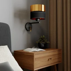 Seinävalaisin Hilton musta/kulta LED-lukuvalolla